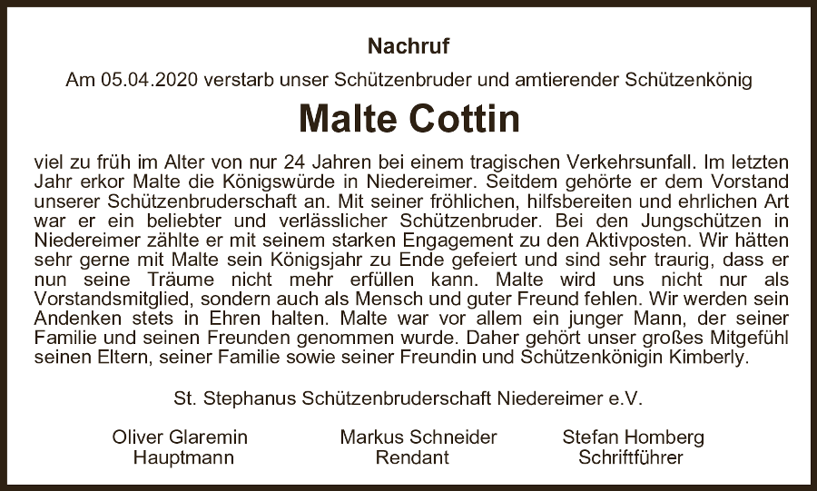 Nachruf Malte Cottin